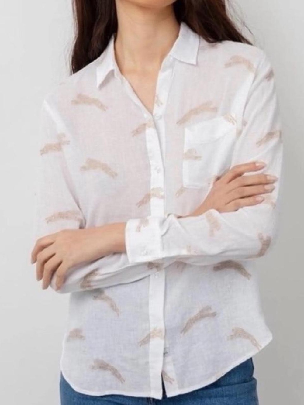 Rails White Button-Down Shirt with Light Tan Print - Women